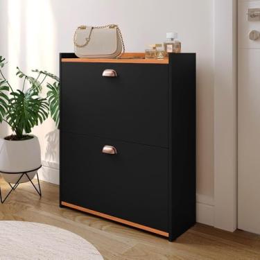 Imagem de Sapateira Vertical Porta Sapatos Retrô Gavetas Basculante Prateleira Interna Organizadora (Closet - Preto/canela)