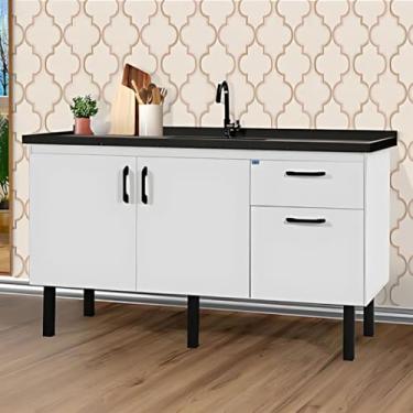 Imagem de Gabinete de Cozinha 2 Portas Armário Pia 2 Gaveta 114 cm (Branco)