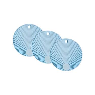 Imagem de Conjunto de Descansos de Panela Redondo de Silicone Azul - 3 unidades - 17x17cm - Resistente ao Calor e Deslizamento - Livre de BPA