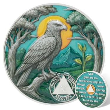 Imagem de Leafence Moeda Águia AA Sobriedade Alcoólicos Anônimos Recovery Coin Serenity Prayer AA Chips and Medalhões Sober Token Sobriety Recovery Coins Gifts (Moeda Sobriedade Águia Voando, 5 Anos)