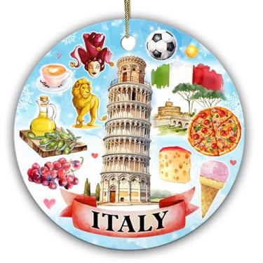 Imagem de Sportyzen Enfeite de Natal da Itália 2025 – Torre inclinada de Pisa, marcos italianos, pizza, gelato, uvas e azeite de oliva – Lembrança de viagem de cerâmica para amantes da Itália e decoração de