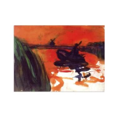 Imagem de Paisagem Abstrata Pôster Famosas Pinturas-Reprodução em Tela-Imagem Decoração Sala de Estar(Lake) 50x70cm-19x27in Sem Moldura