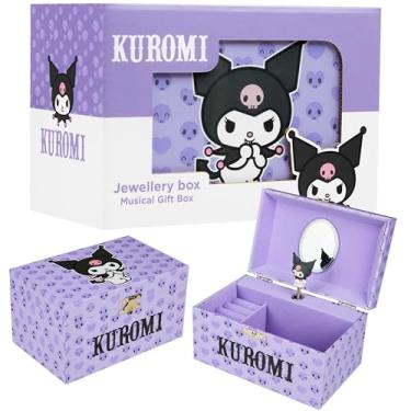 Imagem de Hello Kitty Sanrio Kuromi Caixa de joias musical para meninas adolescentes mulheres Kawaii Wind Up caixa de música organizador de joias suporte de anel presentes para mulheres (roxo Kuromi)