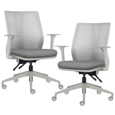 Imagem de Kit 2 Cadeiras de Escritório Giratória Diretor Flow F02 Base Cinza Linho Cinza Escuro - Lyam Decor