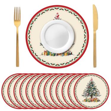 Imagem de Whaline 50 peças de jogo americano de papel de Natal, descartável, vintage, árvore, mesa de jantar, tapetes redondos para inverno, férias, aniversário, casamento, chá de bebê, artigos de festa