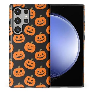 Imagem de CARLOCA Compatível com Samsung Galaxy S24 Ultra Full Body Matte Case para menina menino capa dura à prova de choque para Samsung Galaxy S24 Ultra Fashion padrão laranja sorrindo abóboras Halloween