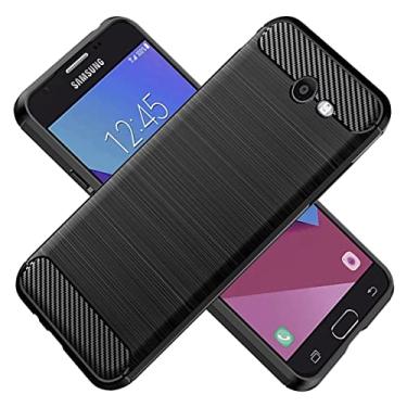 Imagem de KOARWVC Capa de celular para Galaxy J7 Prime 2017/Galaxy J7 2017/J7 Perx/J7 Sky Pro, capa de fibra de carbono, à prova de choque, resistente, antiarranhões, capa traseira de TPU macio para Samsung