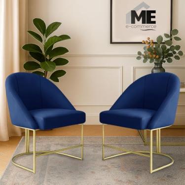Imagem de KIT 2 Banqueta Poltrona Lua Penteadeira E Salão Com Base Metálica (azul marinho)