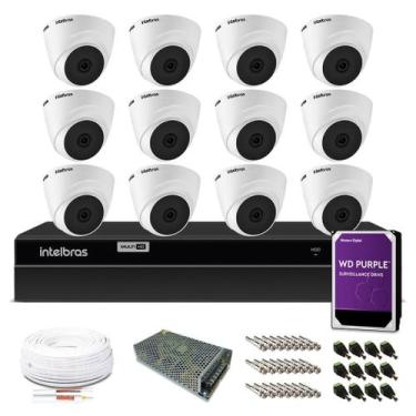 Imagem de Kit Monitoramento Intelbras com 12 Câmeras de Segurança Dome 720p, Com