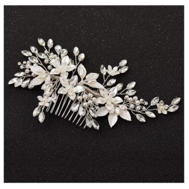 Imagem de Pente de cabelo de casamento SWEETV feito à mão Pearl Flower Bridal