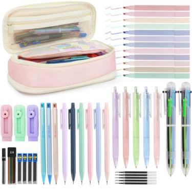 Imagem de Kit de material escolar JEVONI Aesthetic com estojo e canetas