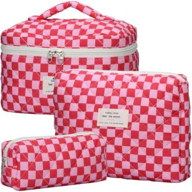 Imagem de Conjunto de bolsas de maquiagem TESAFNG de algodão floral acolchoado, 