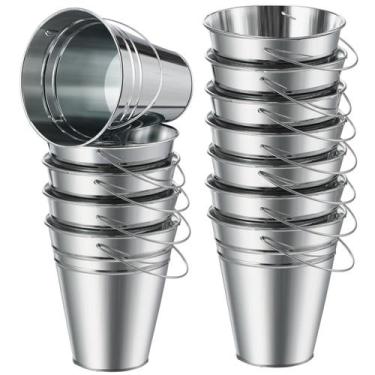 Imagem de Pacote com 12 baldes de metal Sadnyy 11x13x7 cm galvanizados