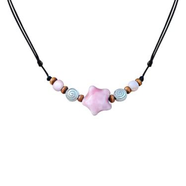 Imagem de DLYFNVEV Colar de contas de couro preto ajustável estrela colorida de cerâmica hippie espiral/joia boêmia espiral para mulheres, Cerâmica, Sem Pedra Preciosa