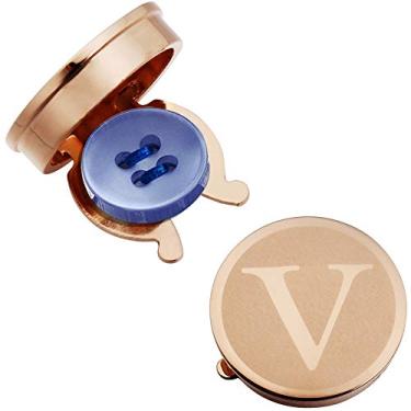 Imagem de Abotoaduras com inicial HAWSON para homens com letra dourada rosa, perfeita para camisa formal de negócios, alfabeto A-Z