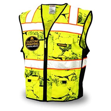 Imagem de KwikSafety (Charlotte, NC) UNCLE WILLY'S WALL (10 bolsos) Colete de segurança reflexivo de alta visibilidade classe 2 ANSI de malha resistente com zíper e HiVis para construção, trabalho HiViz masculino, amarelo e preto, Yellow Camo, Small