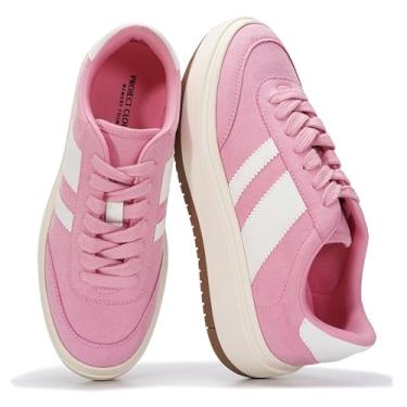 Imagem de Project Cloud Tênis de plataforma feminino – Palmilha leve de espuma viscoelástica – Tênis de moda antiderrapante para mulheres – Sapatos plataforma da moda feminina (Nita), Listras rosa-brancas, 34