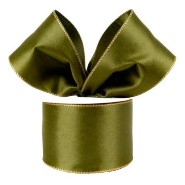 Imagem de Fita de cetim com fio, 6 cm x 20 metros, borda metálica, decoração de árvore de Natal (verde sálvia, 5 cm)