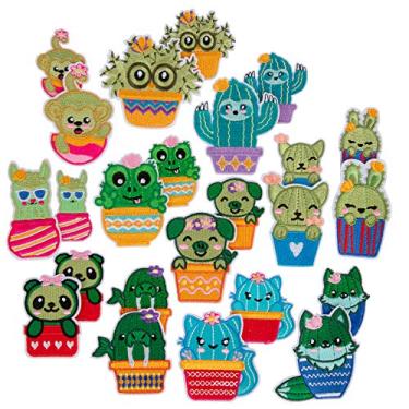 Imagem de Adesivos de cacto kawaii para ferro iDIY (pacote com 12) – 12 lindos desenhos de animais de cacto – 5 cm por 5 cm – Kit de artesanato para roupas, acessórios e materiais escolares, costura