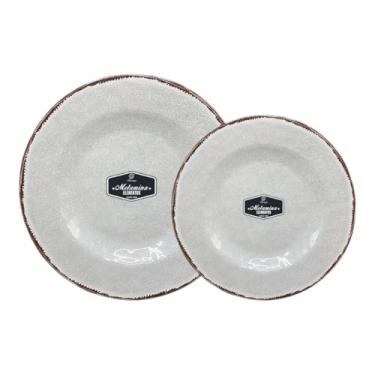 Imagem de Kit 2 Pratos de Melamina Texturizados Raso 28cm e Sobremesa 22cm Elegantes Resistentes Para a Mesa (1, Areia)