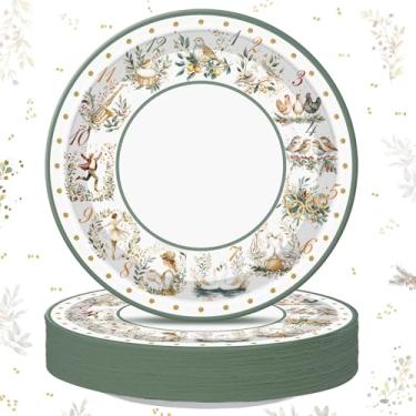 Imagem de Potchen 48 peças, 12 dias de pratos de Natal, verde sálvia, botânico, descartáveis, pratos de papel para Natal, férias, reuniões de família, festa, salada, sobremesa, servir