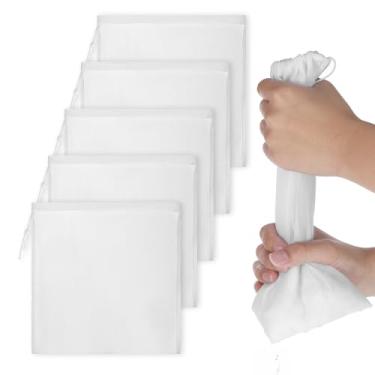 Imagem de 5 peças de saquinhos de chá descartáveis de compostagem de 29 x 29 cm, saco de filtro de malha com cordão, saco de pano de queijo de nylon de grau alimentício para café gelado, chá quente, especiarias