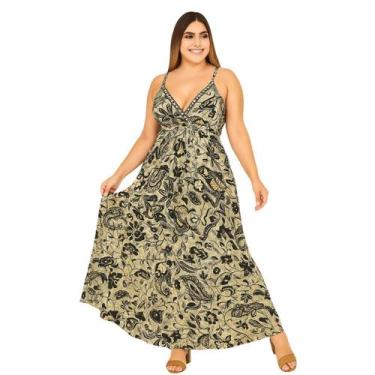 Imagem de Vestido Longo Indiano FMF Estampa Linha Premium, M, Bege