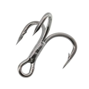 Imagem de Anzol de peixe, anzol de pescaria, 6 x aço carbono forte, clássico, redondo, curvatura tripla, conjunto de anzóis para pesca de salmão grande (50 peças tamanho 1)