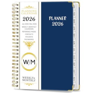 Imagem de Agenda semanal e mensal 2026, janeiro a dezembro, espiral com abas, bolso interno, agenda de 15,7 x 21,6 cm (azul-marinho, 15,7 cm x 21,6 cm)