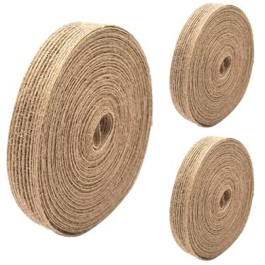 Imagem de INSPIRELLE Rolo de tecido de serapilheira natural de 3 rolos de 2,5 cm, fita forrada de juta para embrulhar presentes, projetos de artesanato, decoração de casamento, decoração de casa, 15 mm