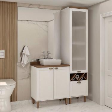 Imagem de Conjunto de Banheiro Modulado 100% Mdf Americano 2 Peças com Armário de Vidro Iluminata Branco/Ébano Fosco