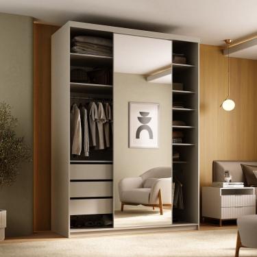 Imagem de Guarda-roupa Closet Solteiro 100% Mdf 139cm com 1 Porta Espelho 3 Gavetas Sion Panna