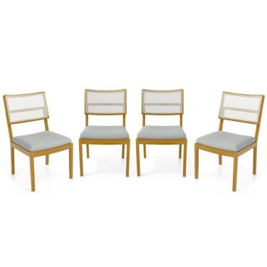 Imagem de Kit Com 4 Cadeiras Milena Madeira Maciça Assentos Estofados Encostos De Tela Sintética