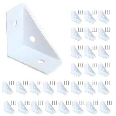Imagem de 24 Pcs Triangle support, Shelf Brackets, Heavy Duty Triangular Bracket Fastener, Cold Rolled Steel Braces, for Desk Bed Edge(White)
