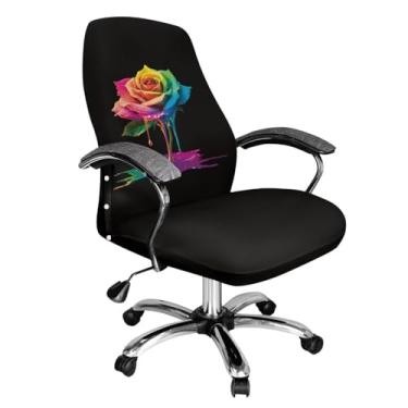 Imagem de Wiryuouvt Art Rose Capa para cadeira de escritório para computador universal, giratória, capa protetora para cadeira de mesa para encosto alto, encosto de assento removível, lavável, decora a