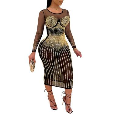 Imagem de Vestido PORRCEY Hot Drilling Craft Sexy Long Manga Party Club