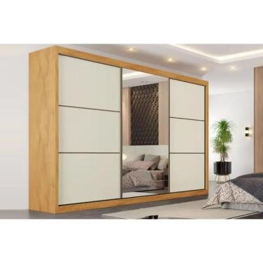 Imagem de Guarda Roupa Casal Bragança 3 Portas De Coorer (1 C- Espelho) E 6 Gavetas Off White-peroba - Europa