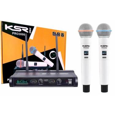 Imagem de Microfone Sem Fio Branco Duplo Mao Ksr Pro3000 Uhf Metal - KSR PRO 