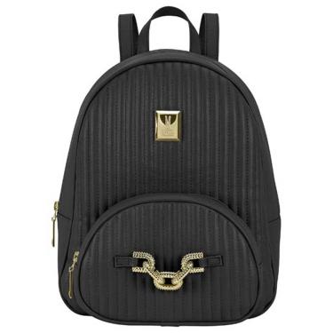 Imagem de Mochila Feminina Napa Preto Dourado Vizzano 10056.2