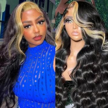 Imagem de Peruca fofa fada preta e loira Skunk Stripe Human Hair - cute fairy