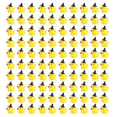 Imagem de Mini Resin Ducks LUTER, 100 unidades com chapéu de bruxa de Halloween