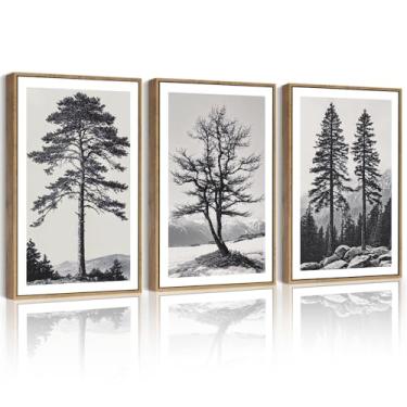 Imagem de PHOPAGO Arte de parede emoldurada de árvore antiga vintage grande 40,6 x 61 cm preto e branco retrô floresta decoração de parede natureza natureza natureza esboço pinturas decoração moderna - moldura