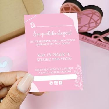 Imagem de 100 Folhetos de agradecimento Motivacional - Seu pedido chegou Rosa 7x10cm