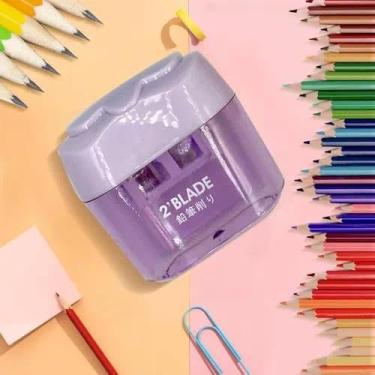 Imagem de Apontador de lápis, apontador de lápis portátil compacto de dois furos para tampa adultos e escritório em casa - roxo