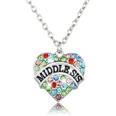 Imagem de Colar Big Sister Middle Sister Little Sisters Presentes de Irmãs Colorido Cristal Coração Colar, One Size, Aço inoxidável, Sem Pedra Preciosa