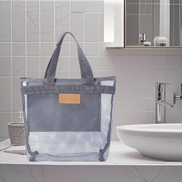 Imagem de Bolsa de chuveiro de malha, organizador portátil de higiene e banheiro com zíper para viagens, natação, academia, acampamento, dormitórios universitários, praia