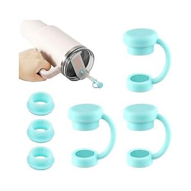 Imagem de 3 tampões de derramamento com 3 peças de cobertura de ponta de canudo para YETI, tampas protetoras de silicone à prova de vazamento e livre de BPA, compatível com YETI copos de canudo caneca
