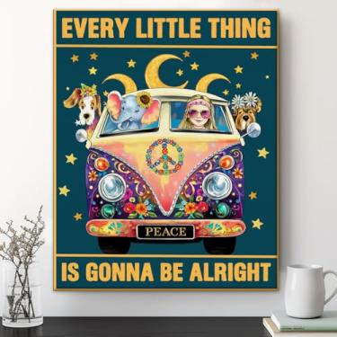 Imagem de Pôster de arte de parede retrô hippie para sala temática dos anos 70, Every Little Thing is Gonna Be Alright Presentes de decoração de casa 20 x 25 cm