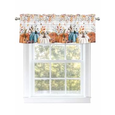 Imagem de Saia de abóbora para janelas de outono de Ação de Graças para Janelas Azul Branco Laranja para Janelas de Sala de Estar/Banheiro, Cortina de Café com Bolso de Haste. 1 Painel, 137 cm × 45 cm Folha