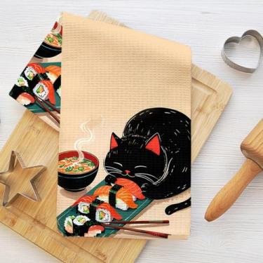 Imagem de Toalhas de cozinha para gatos estilo japonês, toalhas de mão de microfibra macia e absorvente, toalhas de prato de sushi, toalha de mão para cozinha, banheiro, casa de fazenda, casa, presentes para